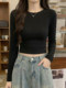 American Retro Hot Girl Style Slimming Long-Sleeve T-Shirt for Women, Spring Design, Niche, Cropped, Slim-Fit, Versatile Short Top