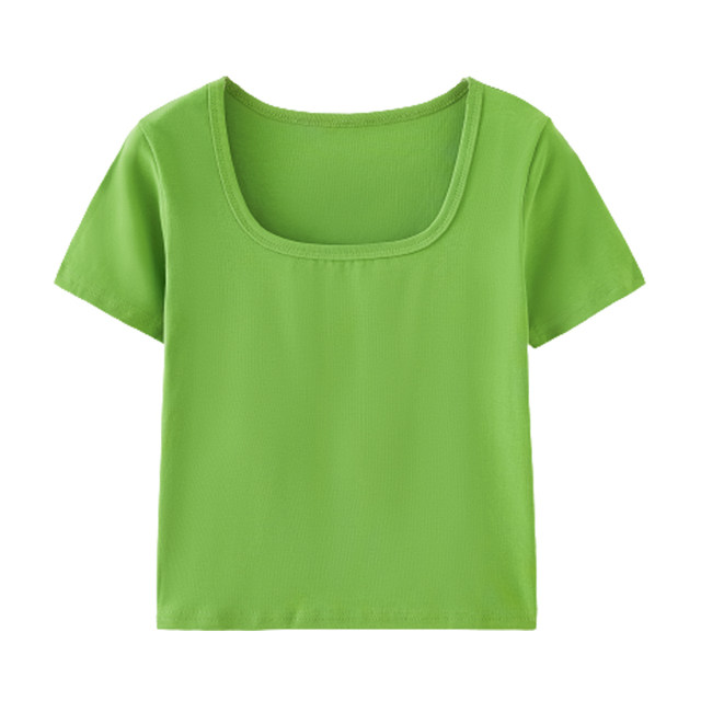 Korean Style Square Neck Collarbone-Exposing Short-Sleeved T-Shirt for Women, New Summer Style, Simple Solid Color, Slim Fit, Versatile Short Top