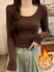 Base Layer Shirt 2026 New Women's Spring Basic Style Brushed Warm Inner Wear Simple Regular Shoulder U-Neck High-Waisted Top ins