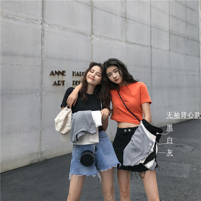 Chic Basic Crop Top Sleeveless Vest for Women 2025 Summer New Korean Style Slim Short-Sleeve T-Shirt for Women Short Style ins