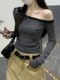 Spicy Retro Style Striped Slim-Fit T-Shirt for Women 2025 Early Autumn Design High-Waisted Cropped Off-Shoulder Top ins