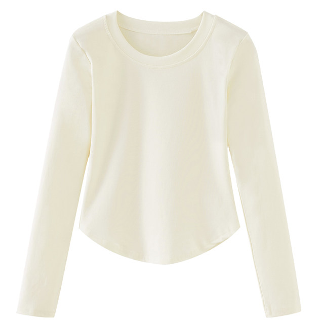 Solid color round neck German velvet plus velvet basic bottoming shirt for women in autumn and winter irregular hem waist slim short top trendy