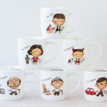  Ceramic water cup with lid Bone china cup cartoon grandparents mom and dad son and daughter avatar family water tool