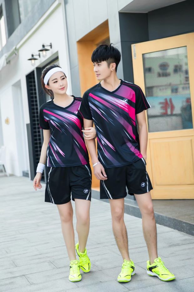 Đàn ông và phụ nữ chất lượng cao với cùng một đoạn bóng chuyền quần áo bóng ném khí bóng chuyền tay áo ngắn cầu lông quần áo in ấn màu đen tùy chỉnh 	quần áo bóng chuyền nữ sát nách	