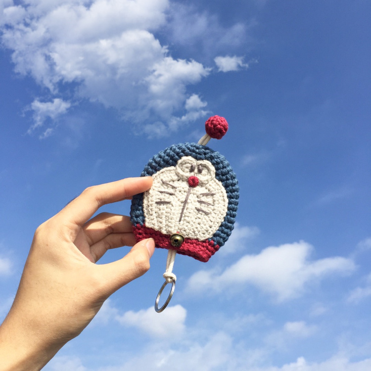 Korean version of cute cotton wool pull-type knitted cartoon car key chain accessories pendant retro handmade cotton bag