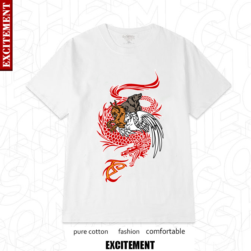 Large size short sleeve men new trend Chinese style short sleeve T - shirt men's personality hegemony tattoo DIY customized