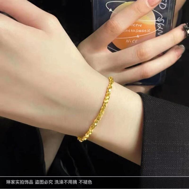 【High Quality, Non-Fading】Titanium Steel Color-Preserving Light Luxury D-Style Sparkling Golden Cube Bracelet