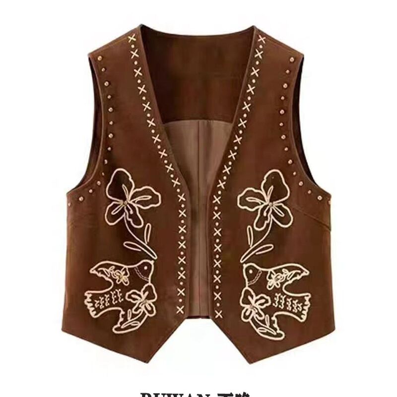 [Same Style as Zhang Yifan] Western-Style Peace Dove Embroidered Vest for Women, New Spring and Autumn Melard Vest Top