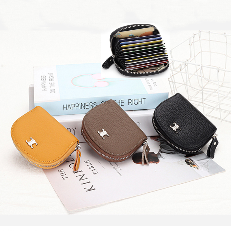 Leather Card Holder Large Capacity Credit Card Holder Multi-card Position Document Holder Organ Business Card Holder Ladies Change Coin Bag