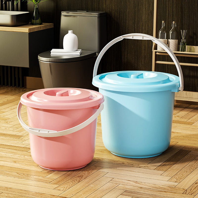 Plastic Bucket, Small Size with Lid, for Home Use, Dormitory, Laundry, Bathing, Round Basin, Multifunctional Storage, Art Bucket
