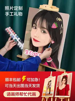 Digital oil painting custom photo real person hand diy color decoration hanging painting creative female birthday gift oil color painting