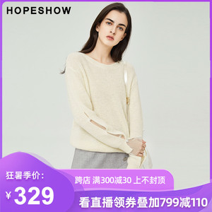 Trung tâm mua sắm tay áo màu đỏ với áo len nữ hopeshow cùng mùa xuân 2019 mới áo trùm đầu màu rắn lười áo len - Áo len cổ chữ V