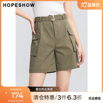 Red-sleeved hopeshow slacks summer new womens cargo patch pouch ties slim Bermuda shorts