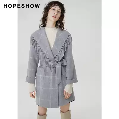 Red sleeve woolen coat women's hopeshow winter new gray cashmere cape coat