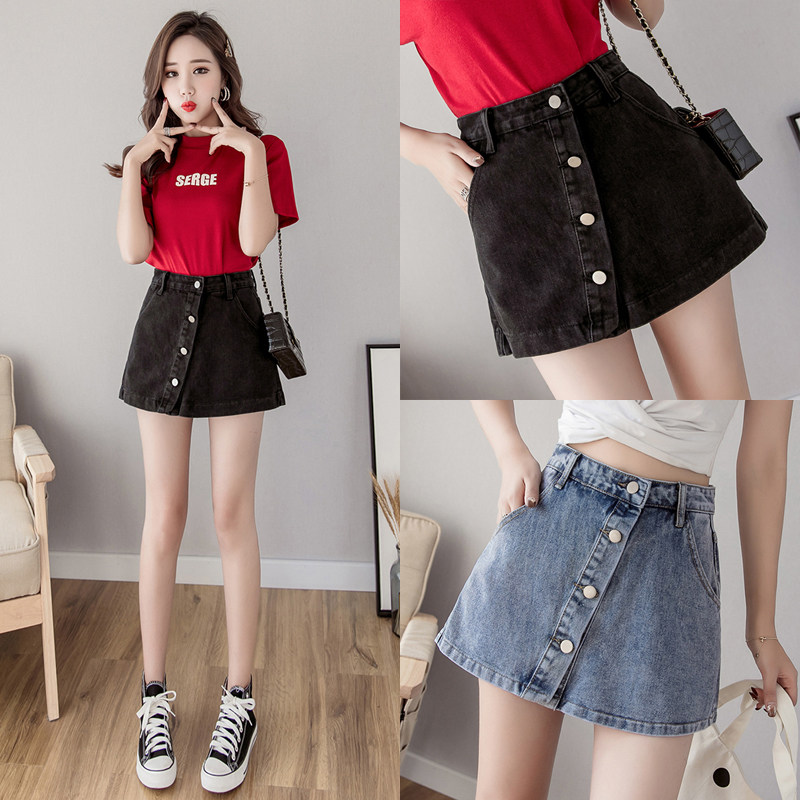 South Korean irregular denim shorts women's spring summer 2020 new aword dress pants with slim high waist and wide pants hot pants