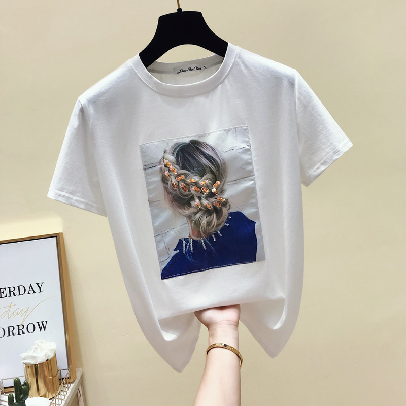 South Korea 2020 spring and summer new white T-shirt female Korean version fashion loose short sleeve round collar blouse bright sheet half sleeve T-shirt