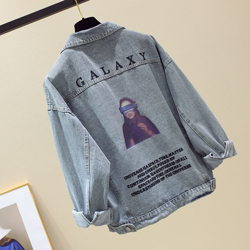 South Korea's thin cowboy coat female loose Korean version 2021 new spring and autumn casual short bf embroidery tops tide