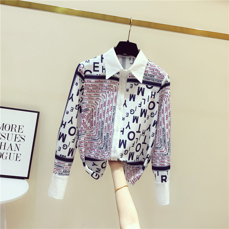 Korean retro Hong Kong style printed shirt women's 2020 spring and autumn Korean version lazy boyfriend style loose casual all-match shirt