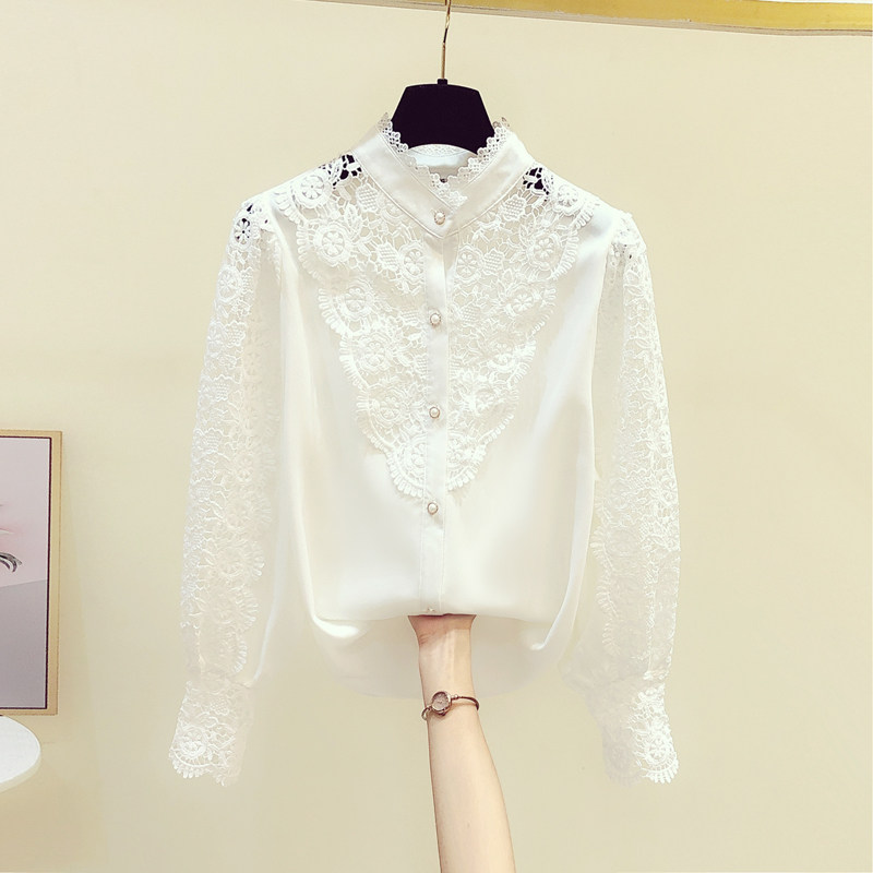 Korean Career White Lace Shirt Woman Spring Autumn New Fashion Foreign Pie in a shirt design with a small crowdblouse