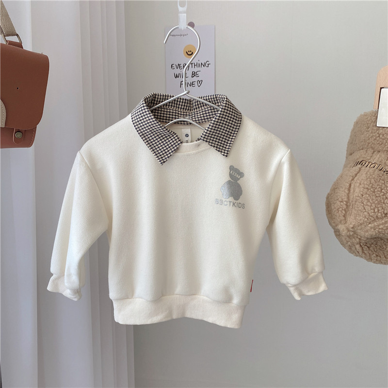 2021 autumn new boy fake two clothes detachable collar children Spring and Autumn pullover foreign style coat baby tide