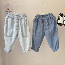 Summer boys Tian silk cotton jeans children 2021 summer wear thin anti mosquito pants baby boys pants trousers