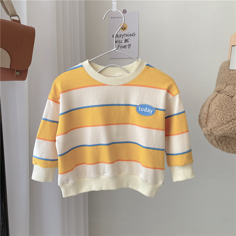 Autumn boys' clothes Spring and Autumn Children's foreign school round neck striped letters male children's baby shirt Korean Autumn Tide