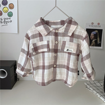 Boy thin plaid long sleeve shirt spring summer childrens shirt baby baby spring 2021 new cotton top