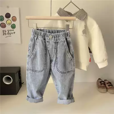 2021 new autumn boys jeans spring and autumn children Japanese trousers baby Foreign style loose casual pants tide