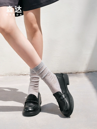 Женские лоферы Senda 25, осенний торговый центр, повседневные черные кожаные туфли в британском стиле, маленькие кожаные туфли на толстой подошве, женские туфли на низком каблуке