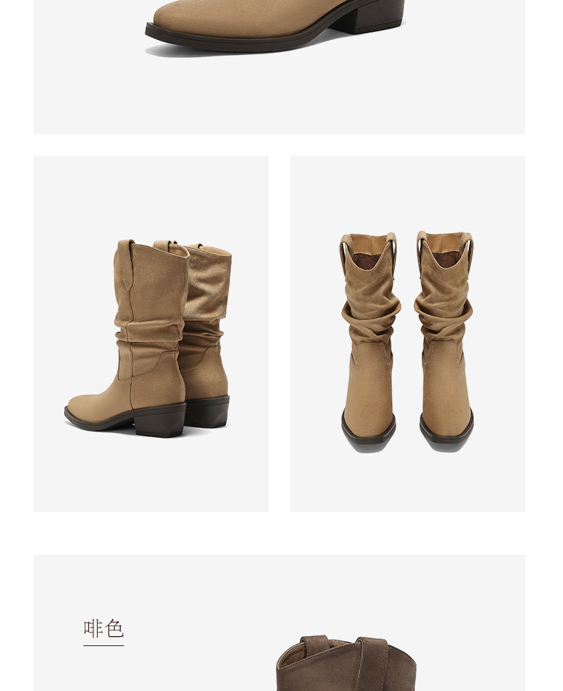 Западные Boots 森达微笑靴西部靴女年冬新潮流粗跟休闲堆堆靴长筒靴zti62dg5 Senda