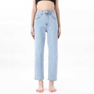 French high waist small straight jeans light blue loose pants