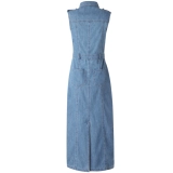 Krazy Ретро металлическое джинсовое платье с рукавами без рукавов, длинная юбка