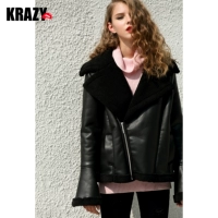 Krazy Большой лацкальный ультра -густого рукава искусственного меха из баранины