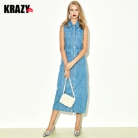 Krazy Ретро металлическое джинсовое платье с рукавами без рукавов, длинная юбка