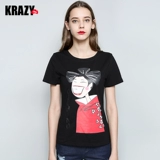 Krazy Эластичные комиксы, футболка, ручная роспись, принт, облегающий крой, короткий рукав