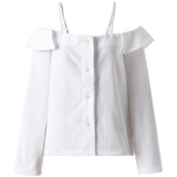 Krazy Маленькое сексуальное и элегантное слово -Коллар -отключенная нависающая надвигающаяся ленивая рукава летучей мыши белая рубашка женская 8261