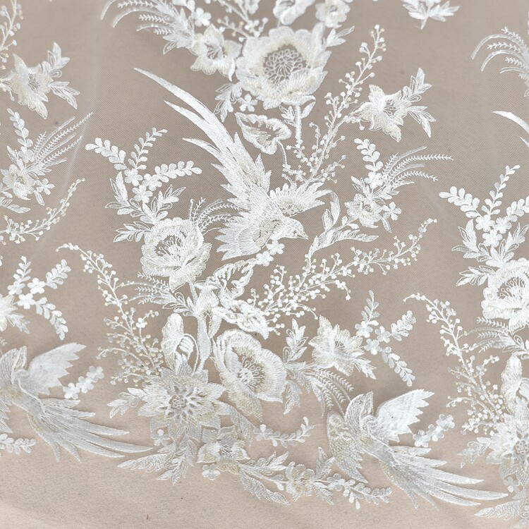 Schöner Blumen vogel Besticktes Spitzens toff, Romantische Hochzeits pailletten, DIY-Kleid, Hochwertig, RS1639 – Detail 6