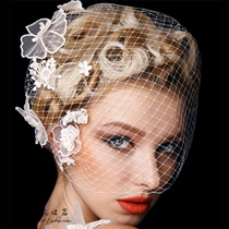 Bride veil wedding dress headwear hat mesh DIY handmade hair accessories accessories mesh material white black and red