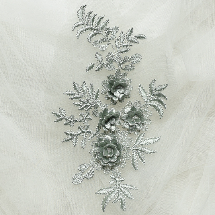 Handgefertigte Perlen 3D Hochzeitskleid-Applikation, DIY Braut-Kopfschmuck, Elfenbeinweißer Spitzenkragen, Stoff-Patch, RS1167, 10 Stück – Detail 21