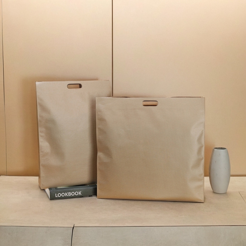 High-End Kraft Paper Bag, Double-Sided Coated, Thickened, Waterproof, Self-Adhesive Tote Bag, Clothing Packaging Bag