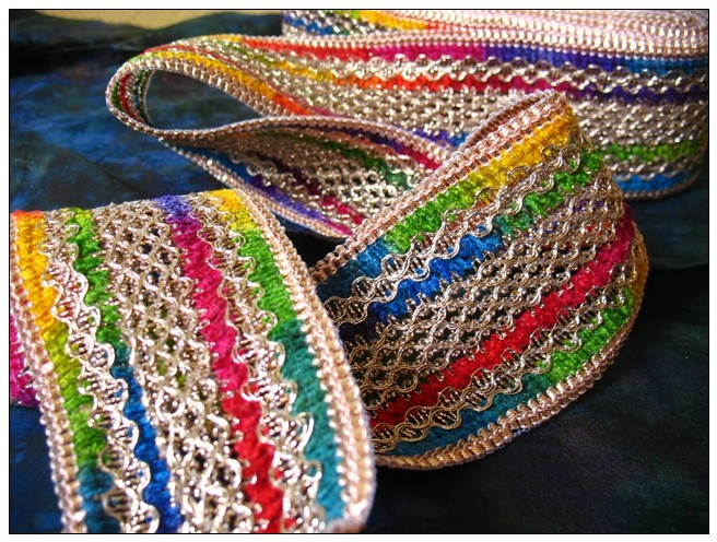 India imported ethnic exotic style exquisite hollow gold thread Rainbow color velvet lace webbing extra wide 7 5CM