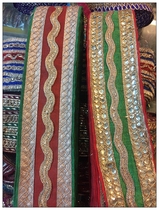 India imported exquisite red and green gold thread Contrast embroidery embellishment exotic style wide lace webbing 5 1CM