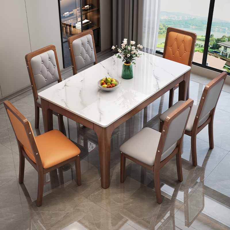 Rock plate table minimalist modern light and luxurious household small family type rectangular dining table solid wood dining table and chairs combined