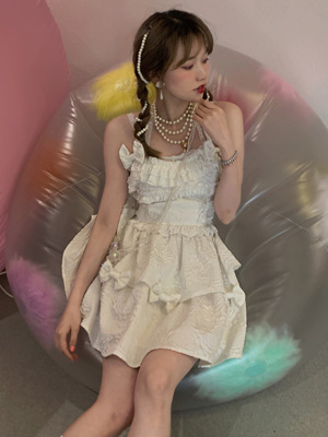 taobao agent Mori women's sankousan original little love song sweet and fresh fungus white suspender skirt