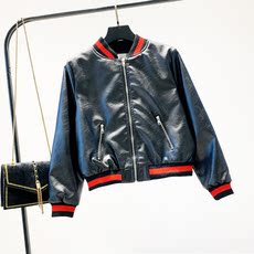Кожаная куртка 坎蒂皮衣女刺绣红蛇pu皮棒球服春秋机车皮夹克帅气短款外套上衣潮