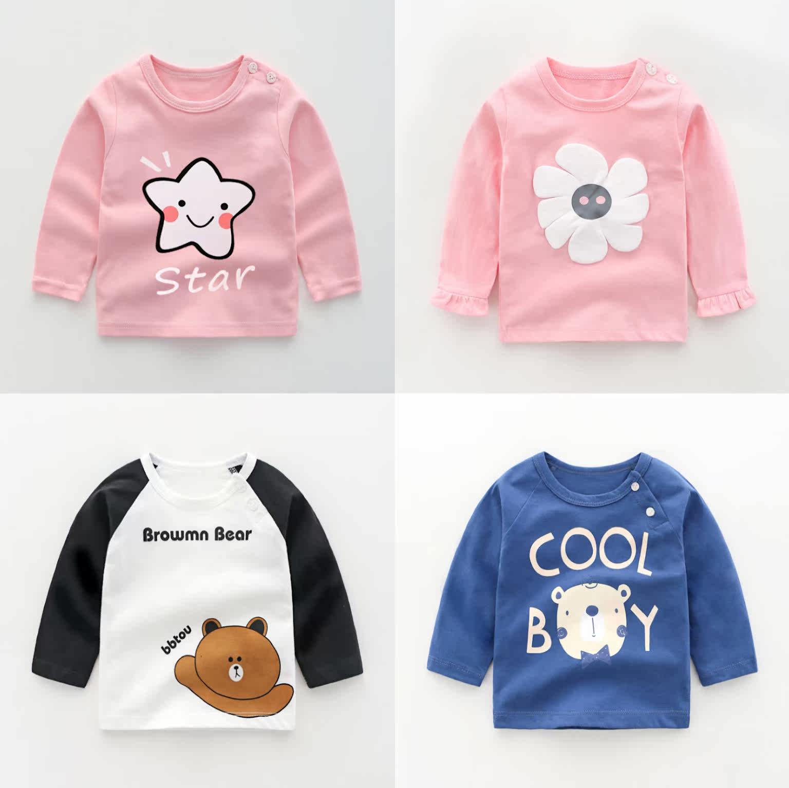 Spring and autumn 1-2 years old boys and girls baby cotton T-shirt 6 months baby autumn top children's bottoming shirt outer wear thin section 9