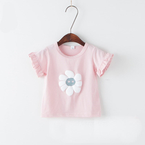 Summer 6 months female baby pure cotton short sleeve 1 year old baby toddler T-shirt 2 children lace bottom shirt 3 half sleeve