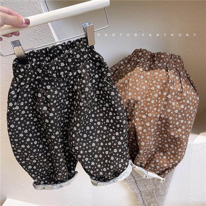 Children's Korean version Fall pants Harun pants male and female children Broken Flowers Casual Pants Children PANTS BABY LIGHT CAGE PANTS AUTUMN CLOTHING