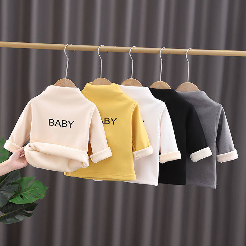 Children's semi-high-collar plus thickening blouse in autumn and winter new boys and girls with warm one-plus coat
