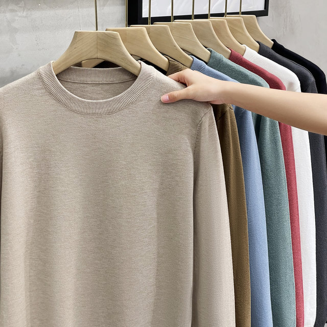 Sweater Men's Round Neck Solid Color Inner Bottoming Shirt 2024 Spring and Autumn New Business Casual Sweater Knitted Sweater Men's Winter Winter